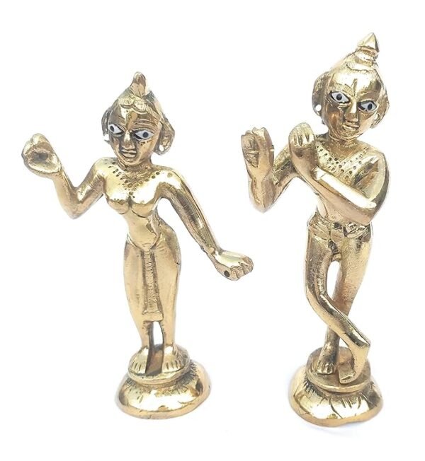 Brass Pital Radha Krishna Yugal Jodi Murti Idol Standing Idol Figure Janmastami Special Diwali Puja (5inch)